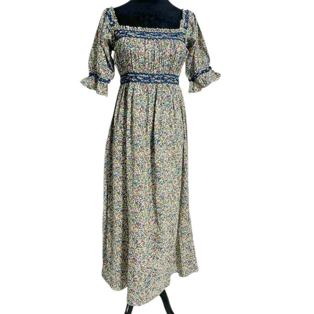 DOEN Size XS  Eclipse Mayfair Dress Midi Smocked Floral Organic Cotton Blend